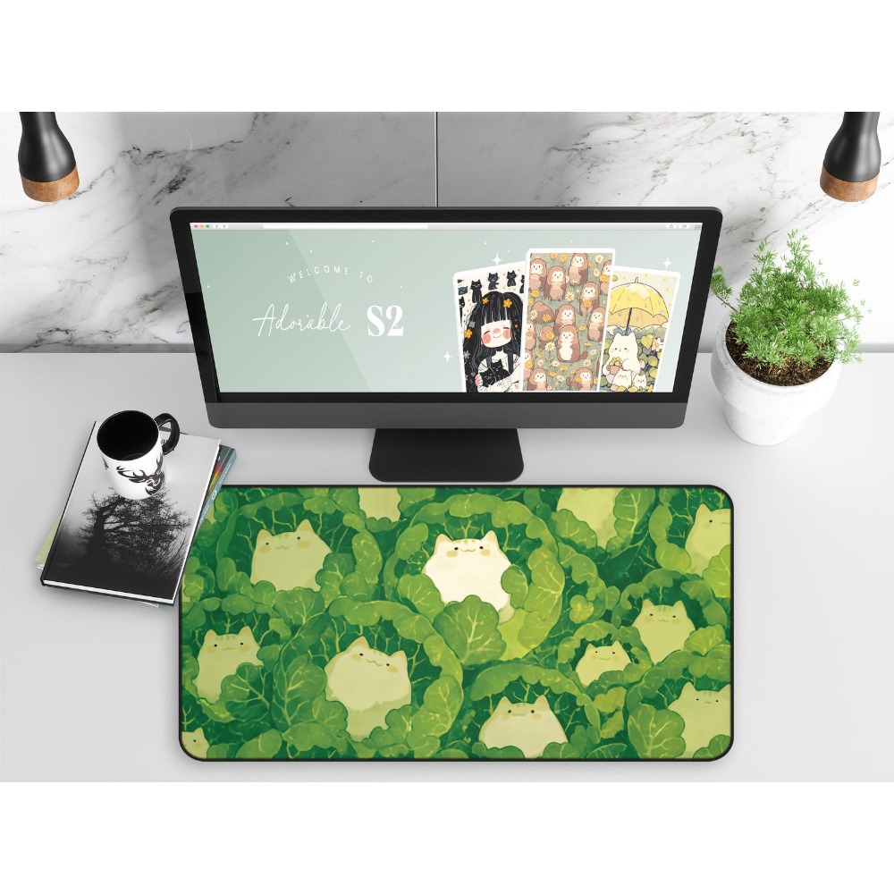 Gaming Accessories For Gaming Desk - سجادة مكتب كاواي، تصميم قطط لطيفة